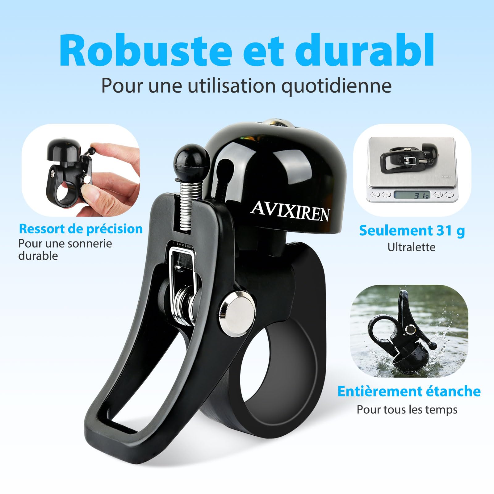 Lot de 2 Sonnettes Vélo Ultra Puissantes 100dB, Aluminium, Guidon 21-23 mm pour VTT, Course, VAE