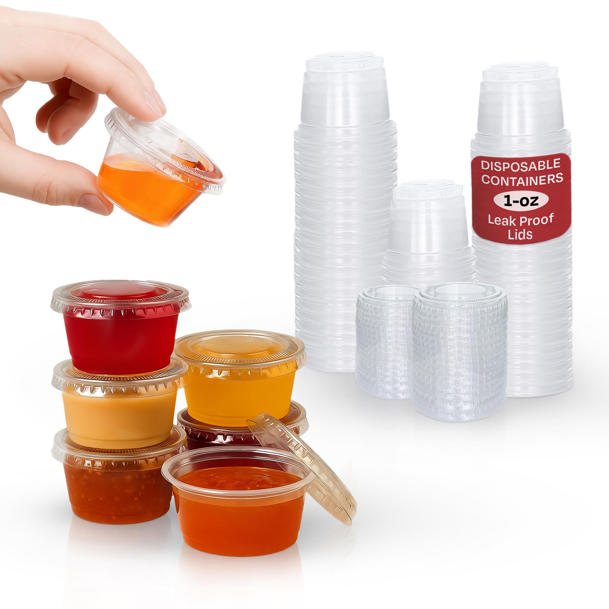 We Can Source It Ltd Transparent – 1Oz. Disposable Sauce And Chutney Containers With Leak Proof Lids – Vodka Rum Jelly Shot & Dessert Cups With Lids – For Party, Dinners – 300 Pack