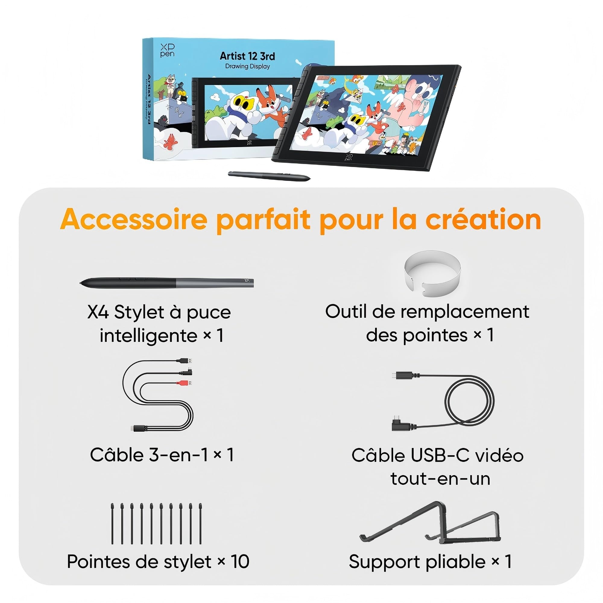 XPPen Artist 12 3rd (Édition 2025) Tablette Graphique Dessin avec Écran 12 Pouces, X4 Stylet Précis, 2 Molettes X-Dial, 8 Raccourcis, Support Fourni, Parfait pour Les Créatifs Nomades