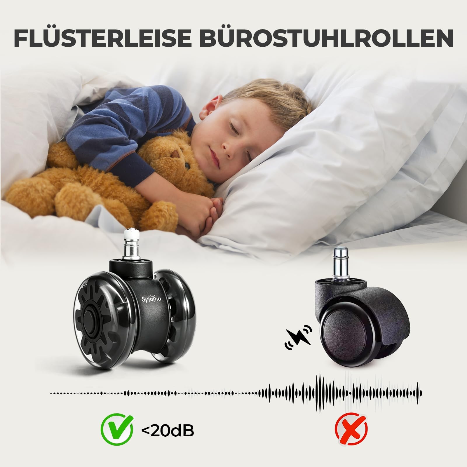 Sytopia Bürostuhl Rollen 11mm x 22 mm, 5er Set Rollen für Bürostühle, Hartbodenrollen für Bürostuhl Stuhlrollen Ersetzen Bodenschutzmatte