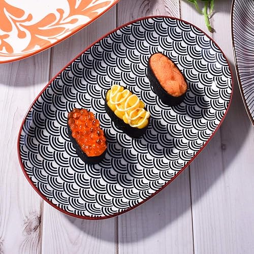 Miniatura 4 de Paquete de 4 elegantes platos ovalados, platos llanos de cerámica de 9.4 pulgadas, aptos para microondas y lavavajillas, platos duraderos para uso