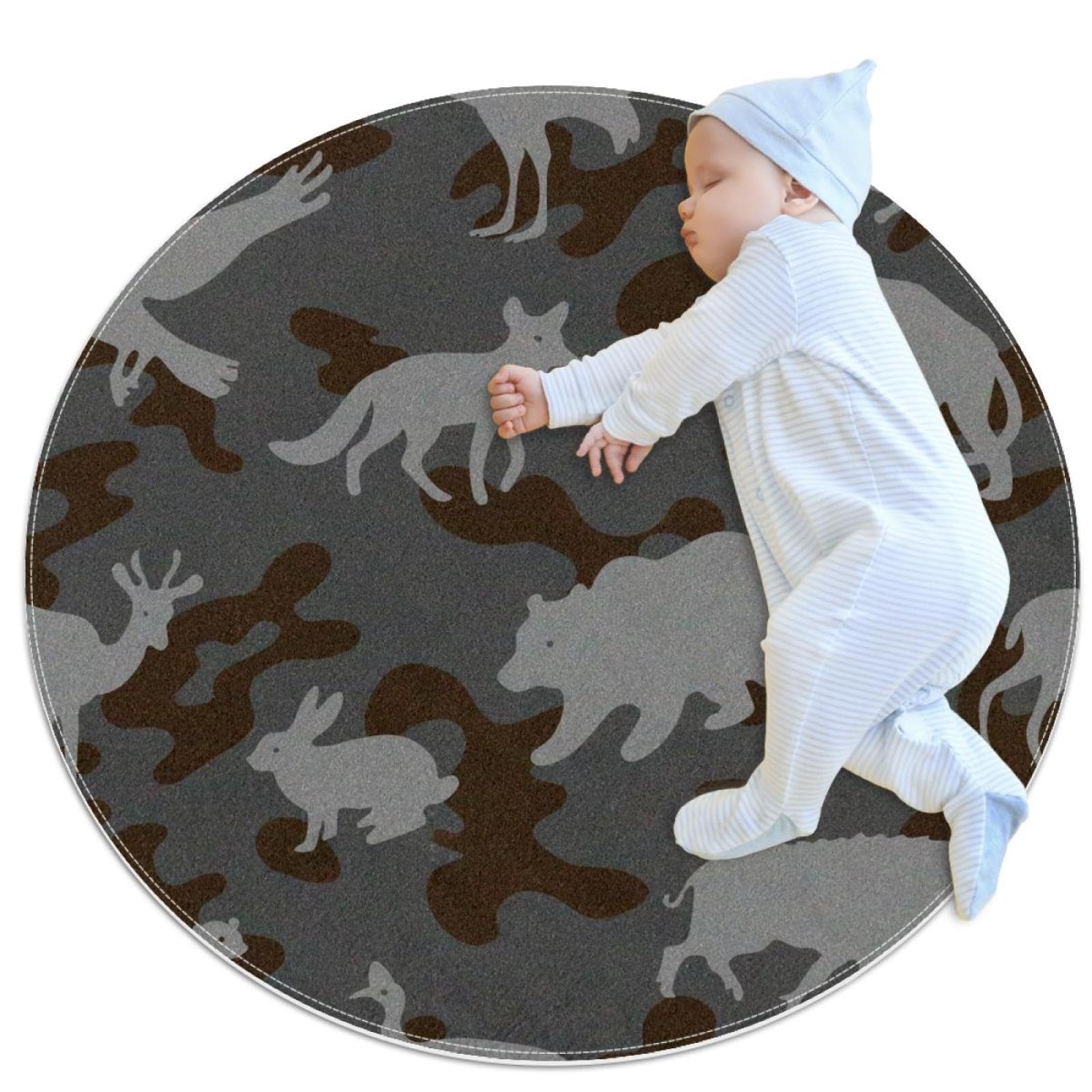 Tapis antidérapant rond forêt et camomille pour chambre enfant