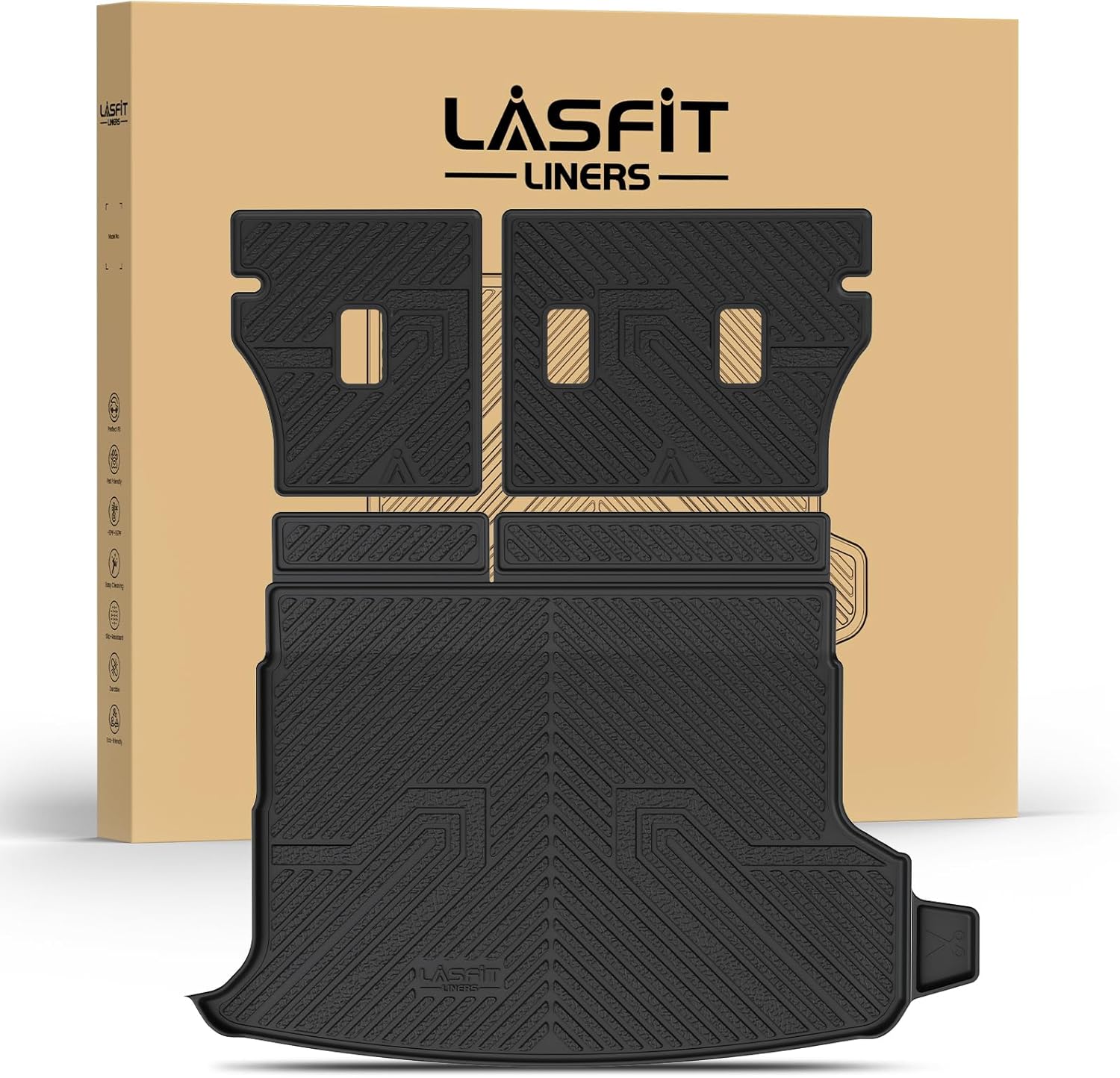 LASFIT Cargo Mat & Backrest Mats for Subaru Forester 2025(Fit Hybrid,Not for Gas), All Weather TPE Custom Fit Easy Clean for Forester 2025 Trunk Liners & Seatback Mats?Black 4)For Subaru Forester | 2025 | Hybrid | Cargo Mats