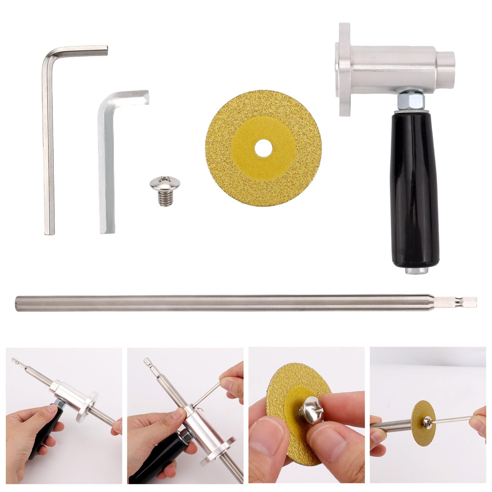 Coupe Tube Intérieur en PVC, avec Meule Diamantée et Poignée Diamètre de Tube Réglable 1-1/2" à 8" Profondeur Coupe 7" Tige Hexagonale 1/4" pour Visseuses à Percussion et Perceuses