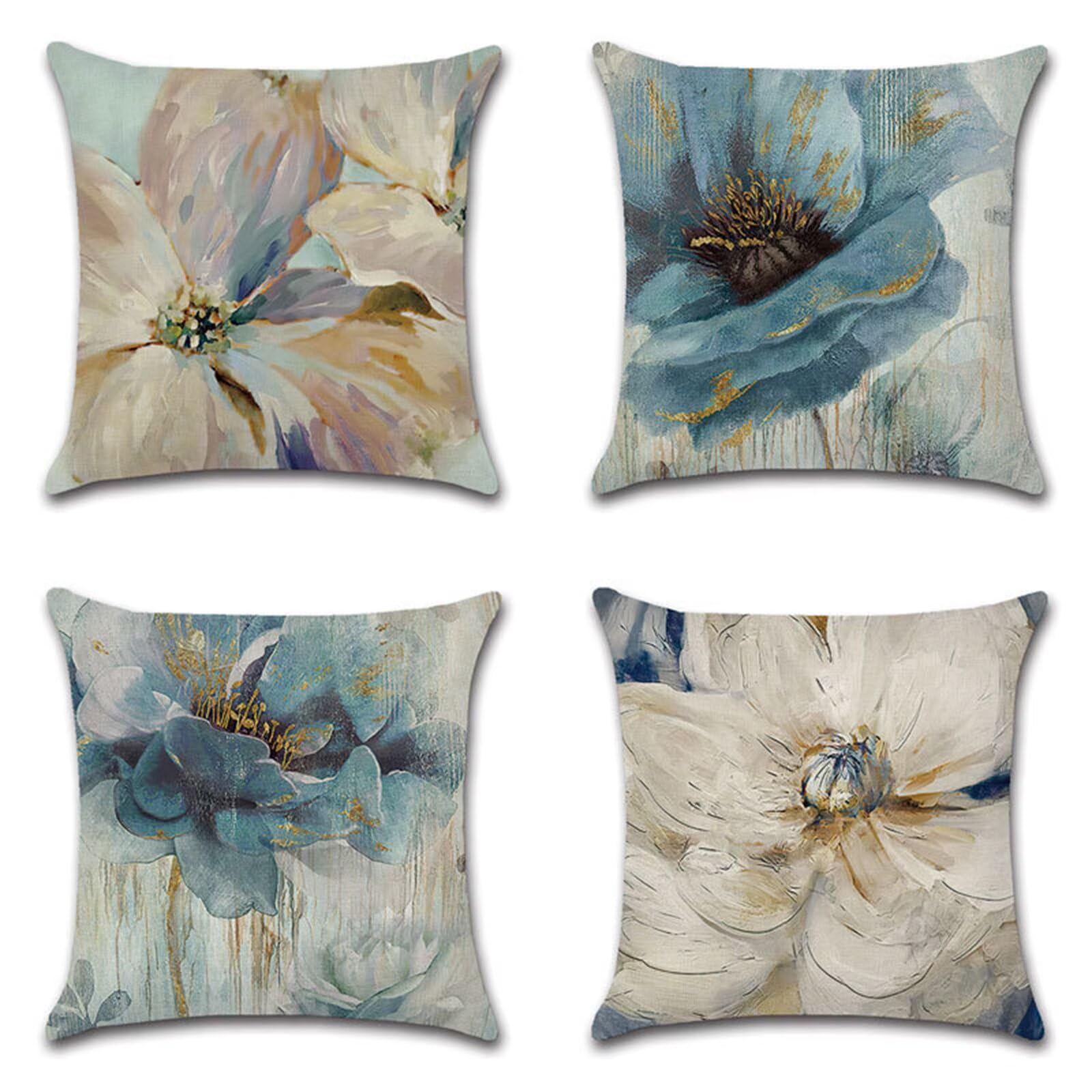 Housse coussin 45x45 fleurs lot de 4 décoration oreiller chambre lit et salon