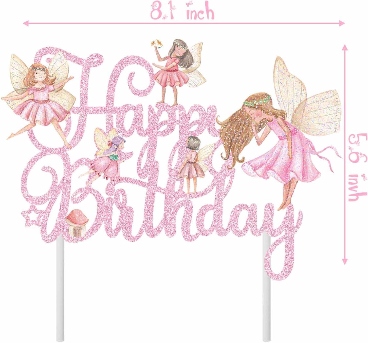 Encuryna 31 Pezzi Topper Per Cupcake Fate: Decorazioni Torta Compleanno Con Scritta Happy Birthday E 5 Disegni, In Carta Glitterata E Bambù - 2