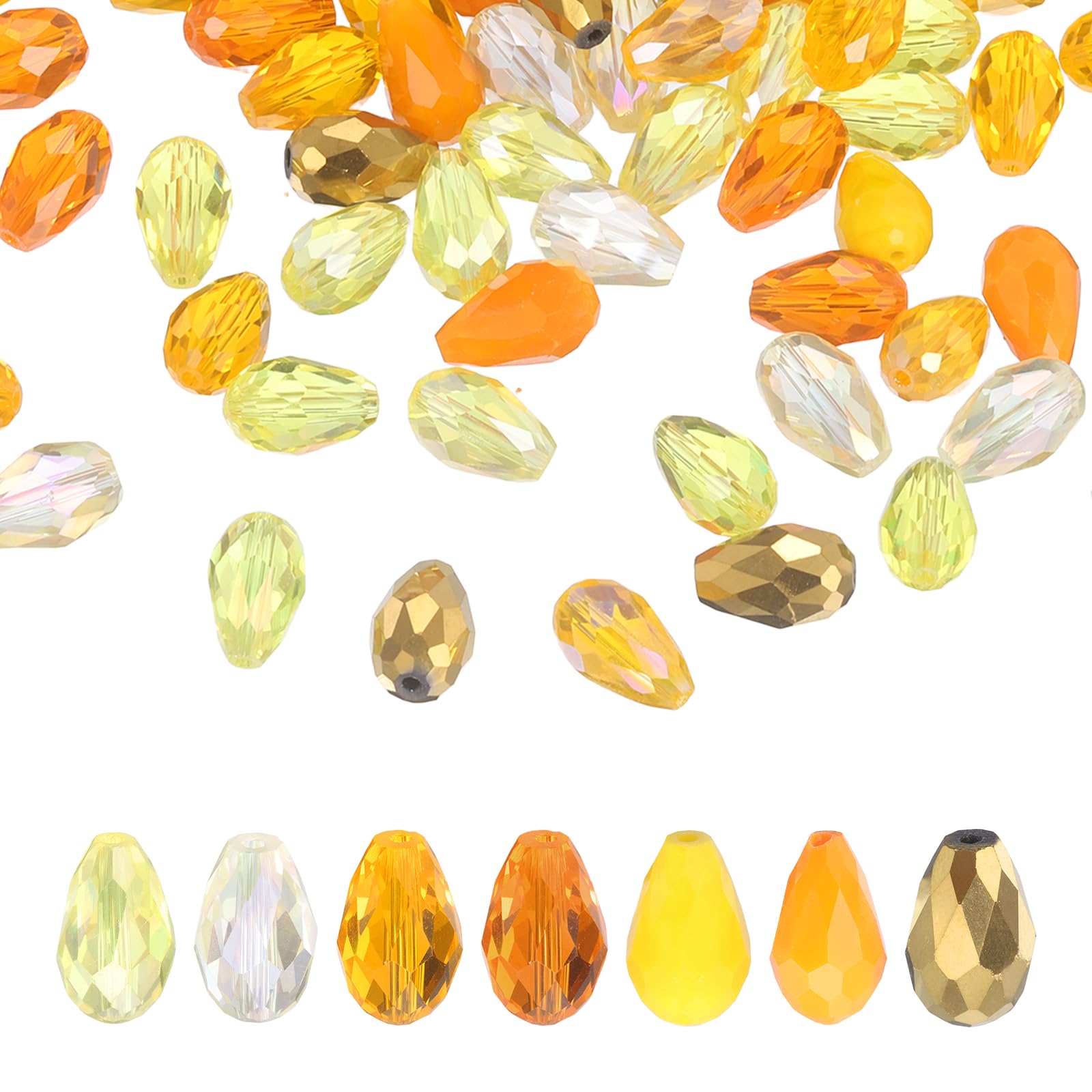 sourcing map 50 PCS Teardrop Crystal Glass Beads, 10x15mm Faceted Shape Crystal AB for Necklace Bracelet Earrings DIY Jewelry Crafts Making Supplies, Yellow