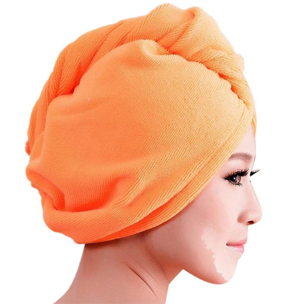 Gemini_mall Orange Spa Days Hair Turban Hair Drying Towel, Absorbent Towel Lightweight Cotton
