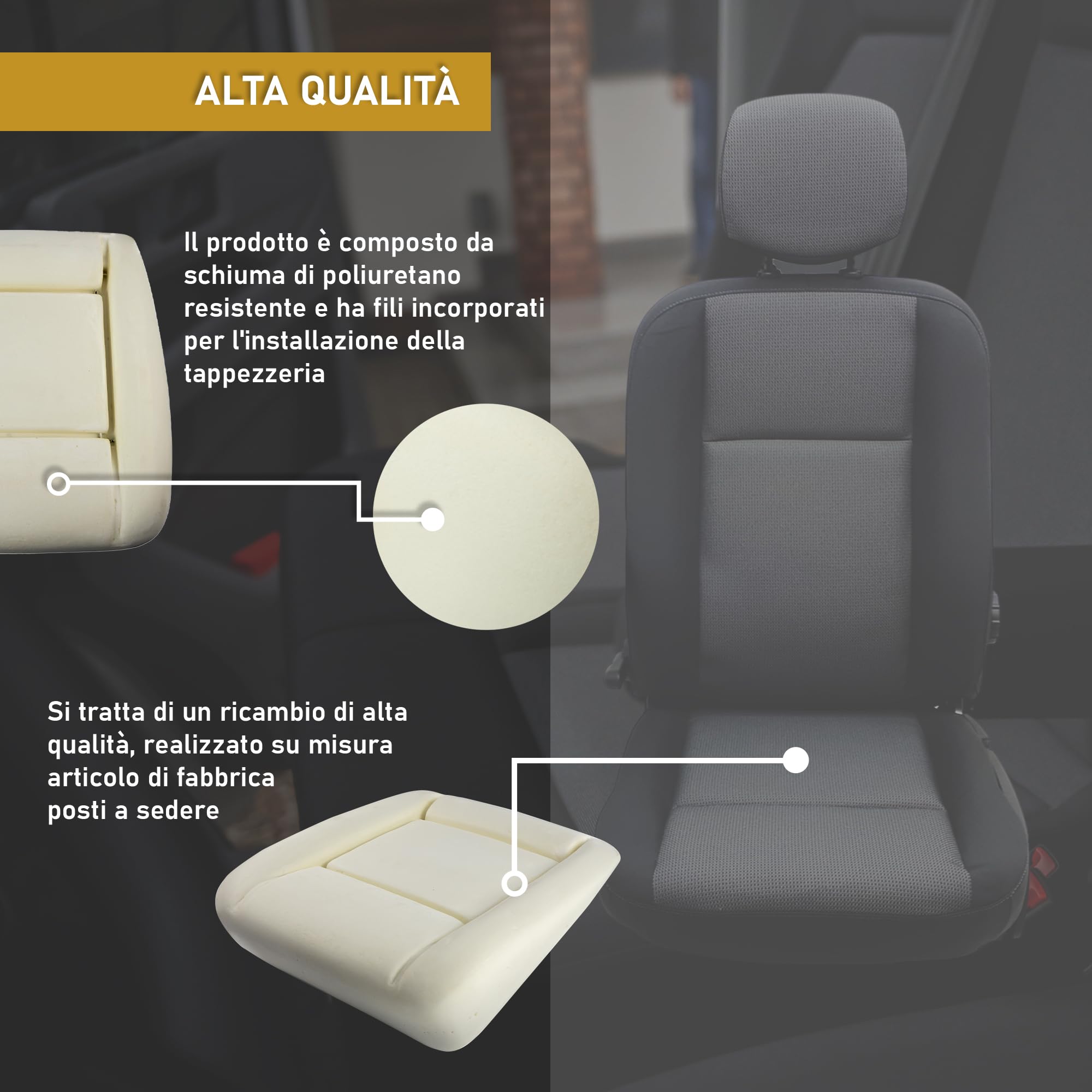 CHROMEMASTER - Compatibile con VW T5 Transporter 2003-2015 | Sedile, Schiuma del Sedile, Inserto in Schiuma per i Sedili Anteriori; Sostituisci l'Inserto del Sedile e Goditi un Nuovo, Comodo Sedile