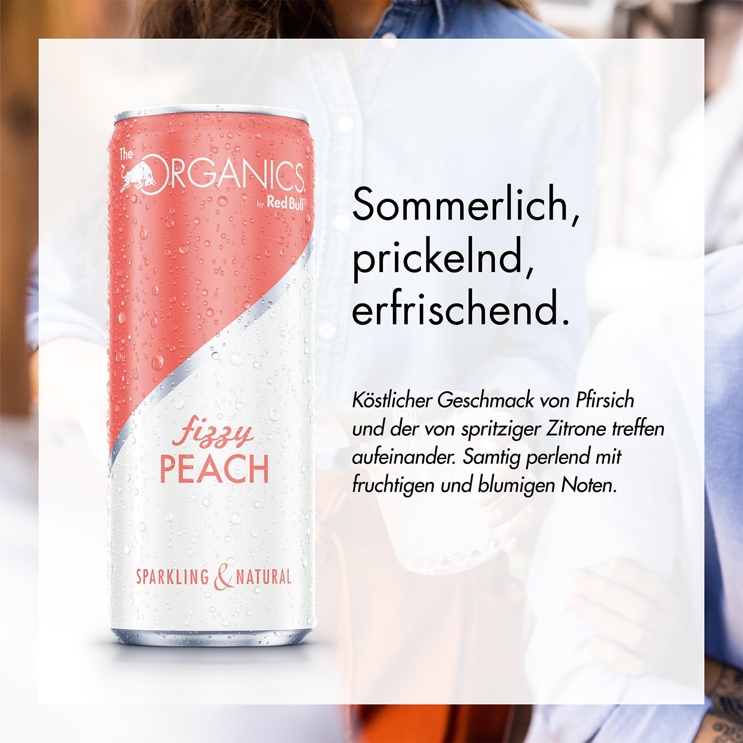 ORGANICS Fizzy Peach by Red Bull 330ml - 24er Palette Dosen - Bio Getränk Pfirsich Geschmack 100% natürliche Zutaten, EINWEG (24 x 330 ml)