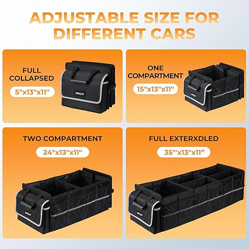 Miniatura 3 de HIRALIY Organizador de almacenamiento para maletero de automóvil, hecho de Oxford 1680D y tablero de polipropileno, particiones extraíbles, caja de
