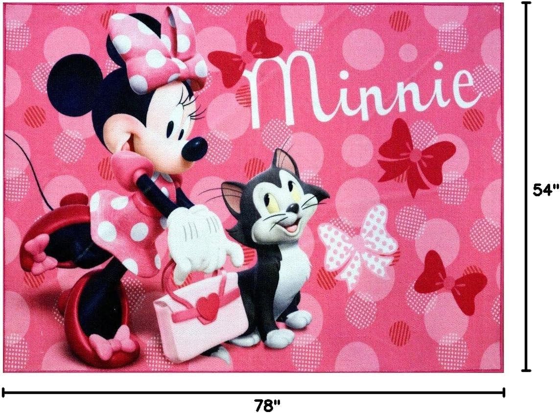 Gertmenian Disney Minnie Mouse Indoor Area Rug - 4x6 Large, Non-Slip, Ideal for Children in Bedroom, Game Room, Classroom, Nursery or Play Area - Retro Minnie Mouse & Figaro Cat, 21775