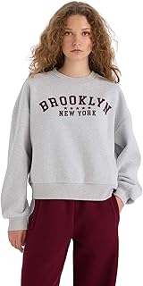 سويت شيرت منسوج بقصة واسعة ورقبة دائرية ضيقة وأكمام طويلة للنساء E3387AX من ديفاكتو، رمادي، سمول S