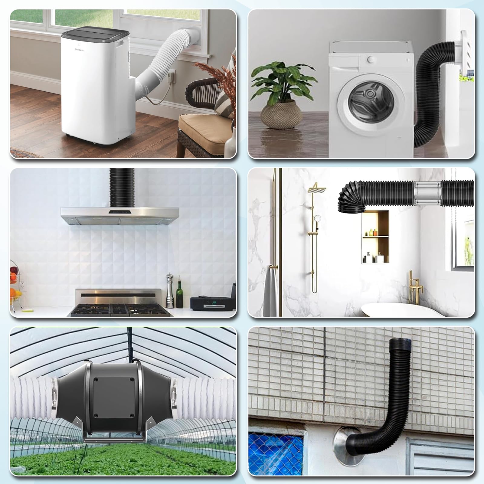 Tubo Flexible Campana Extractora de 100mm: 2m Manguera de Ventilación de Aluminio y PVC, Tubo Flexible de Salida de Aire con 2 Abrazaderas de Acero Inoxidable para Climatización Secadora (Blanco)