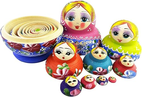 Miniatura 6 de Winterworm Juego de 10 muñecas de anidación de oro azul rosa adorable Matryoshka Madness muñeca rusa popular hecho a mano para niños niñas regalos