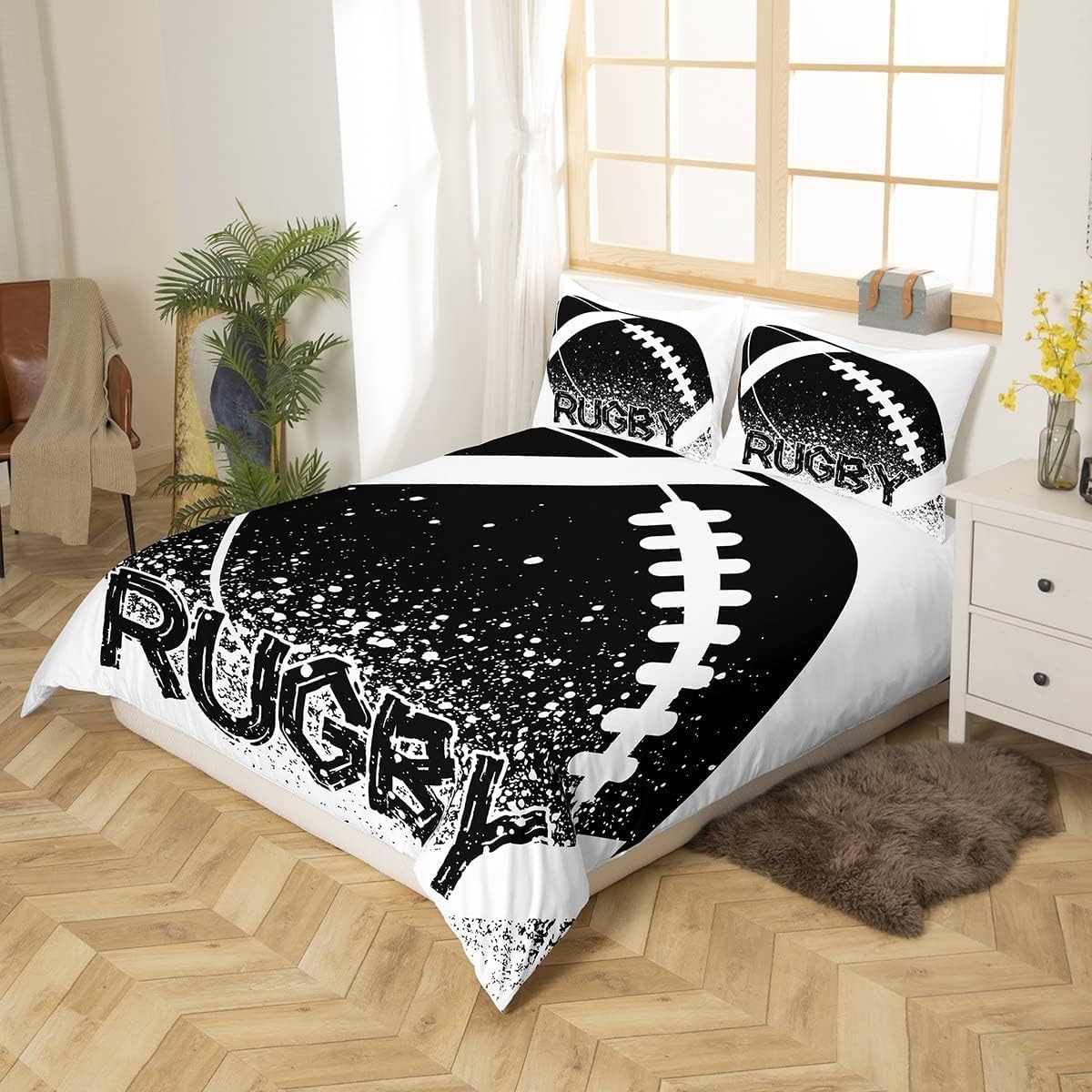 Rugby b1325 komplet pościeli sportowej 200 x 220 cm, poszewka na kołdrę 3D, miękka poszewka na kołdrę z mikrofibry, dwustronna, z 2 poszewkami na poduszkę
