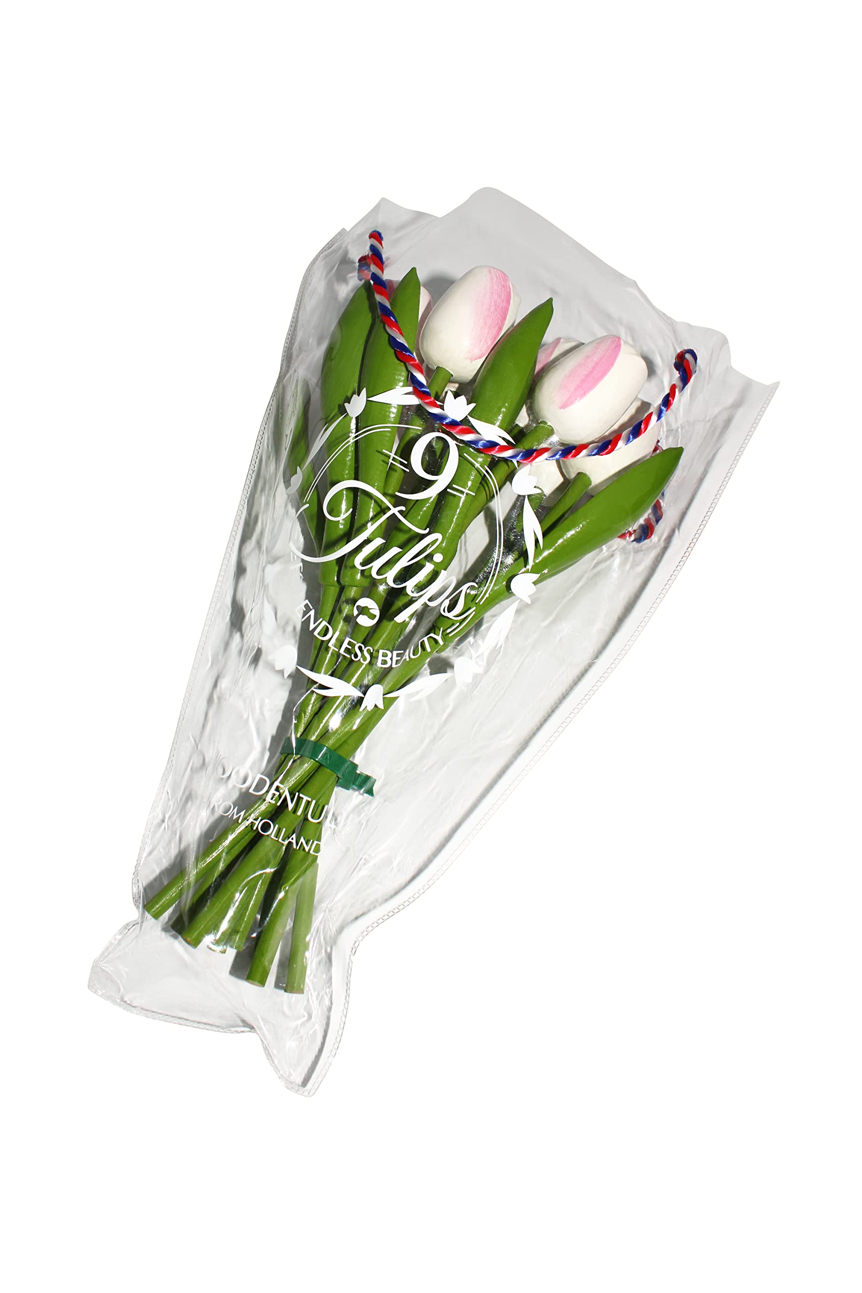 MomoMoments Holztulpenstrauß, Holzblumen, Holzdekoration, Holz-Kunstblumen, 9 Holztulpen handbemalt incl. 3D Vase, 21 cm, Blumenstrauß, Dekoration, Geschenk