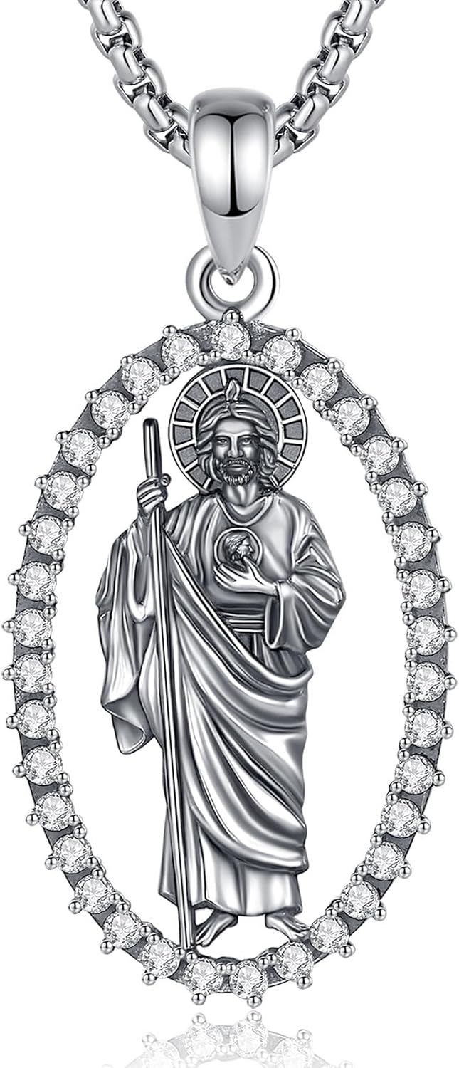EUDORA 925 Sterling Silver St Benedict/St Michael/St Christopher/Archangel Raphael Gabriel Metatron/Virgin Mary/St Joseph/St Anthony Crucifix Pendant Bible Verse Prayer Necklace Jewelry for Men Women
