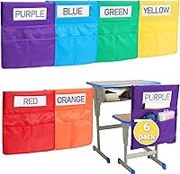 Vista 10 de Paquete de 1/18 bolsillos para sillas para aulas K-2, tabla de bolsillo con 3 bolsillos y 1 etiqueta de nombre de estudiante, bolsas de silla