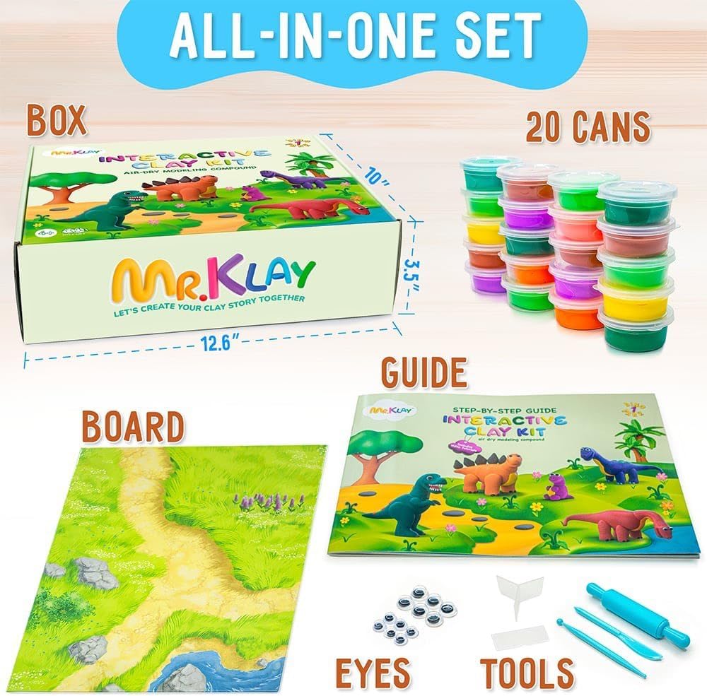 Air Dry Modeling Clay for Kids - Dinosaurs DIY Art and Crafts Modeling Kit with Tools - Interactive Magic Molding Clay - Creative Learning Educational Toys for Kids