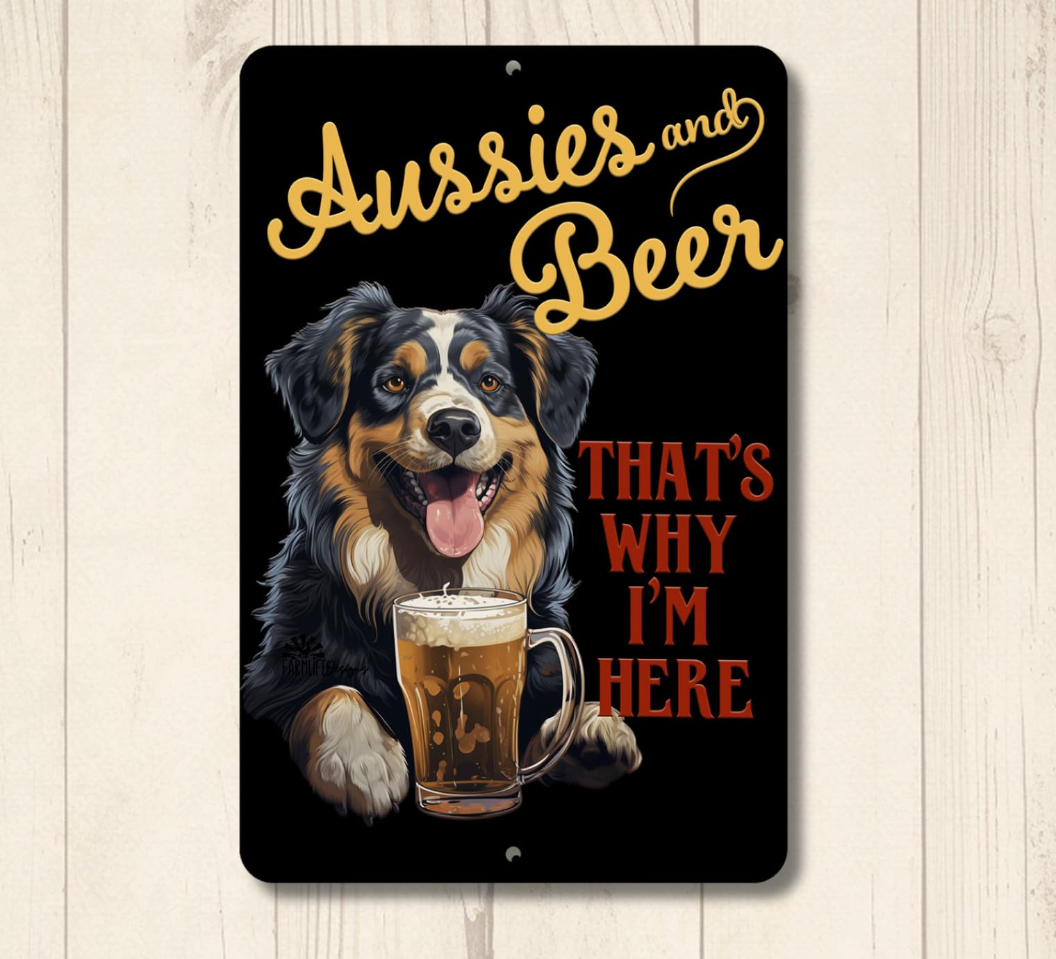 Australian Shepherd Man Cave Sign Aussies & Beer funny metal tin home bar decor home decor