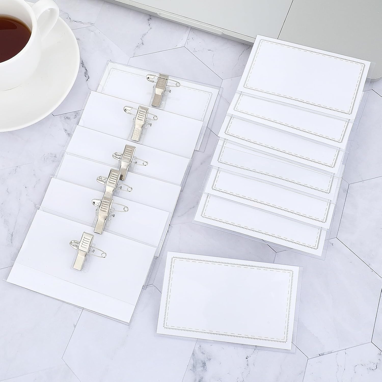 20 Pieces Pin Style Name Badge Holders Name Tags with Pins Clear Plastic Name Tag Holder Horizontal Name Badge Holders with 20 Pcs Inserts for Meeting Seminar Show Event and Conference - Image 5