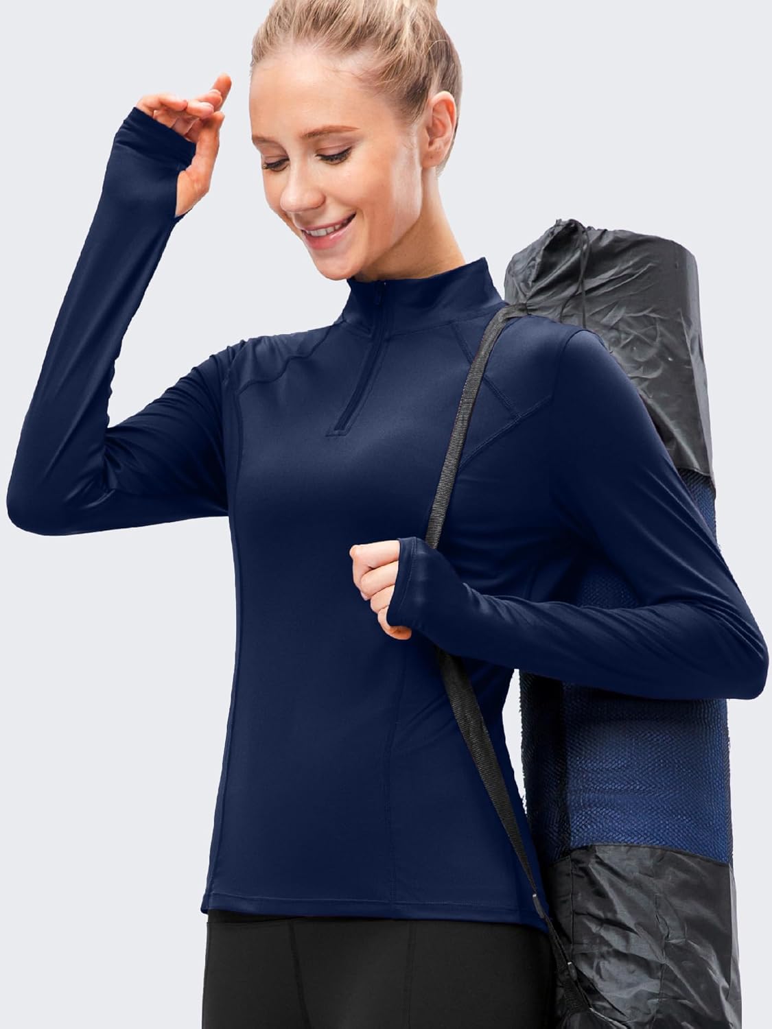 TAISIM Women's Long Sleeve Shirts with Thumb Holes Athletic Workout Hiking Running Shirt 1/4 Zip Pullove - Image 2