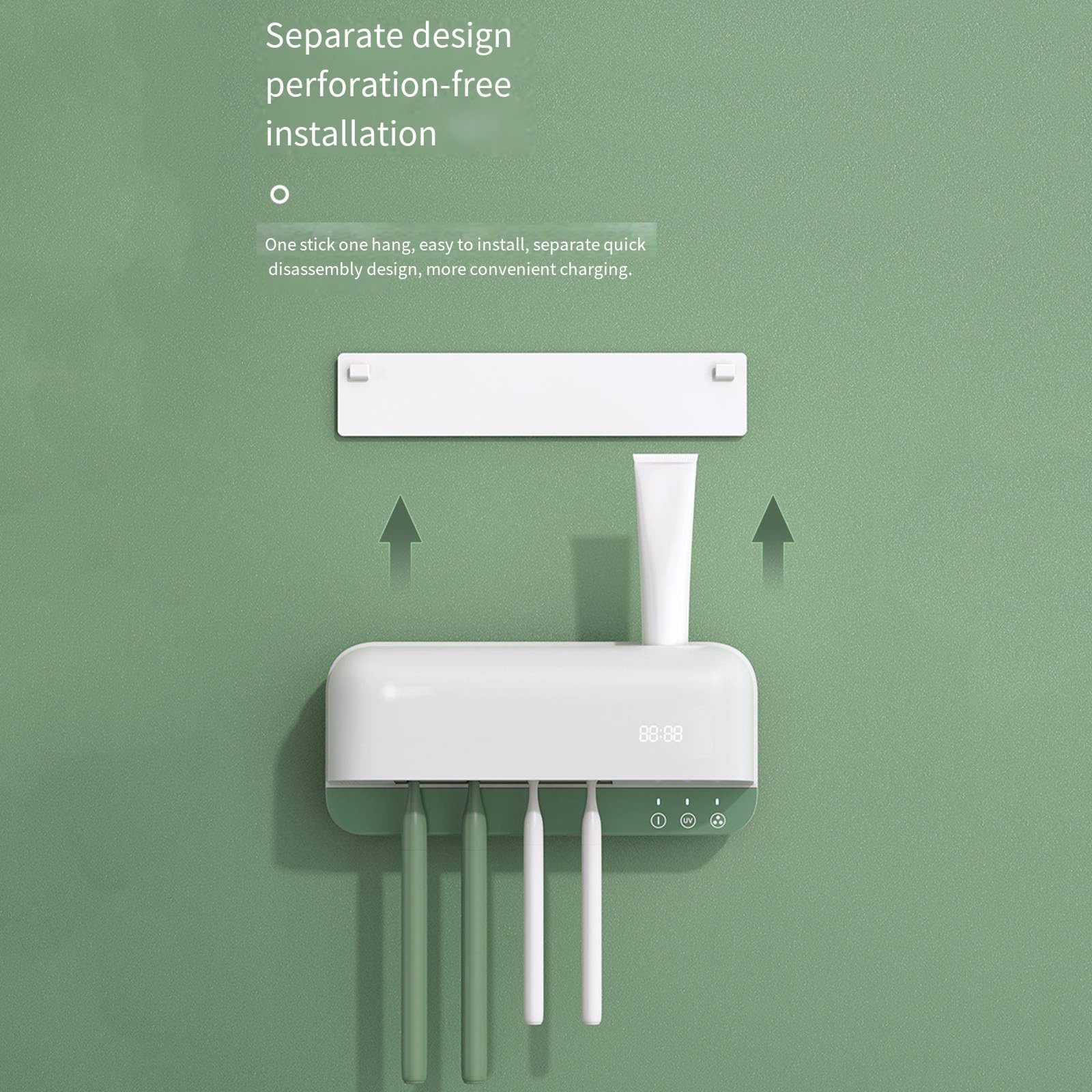 Soportes de cepillo de dientes montados en la pared para baño, esterilización Uv de secado inteligente, estante de almacenamiento sin perforaciones, soporte para cepillo de dientes,Blue