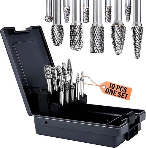 Juego de fresas de carburo de 14 de pulgada, vástago de 10 piezas, juego de fresas rotativas de carburo de doble corte para soldaduras de metal,