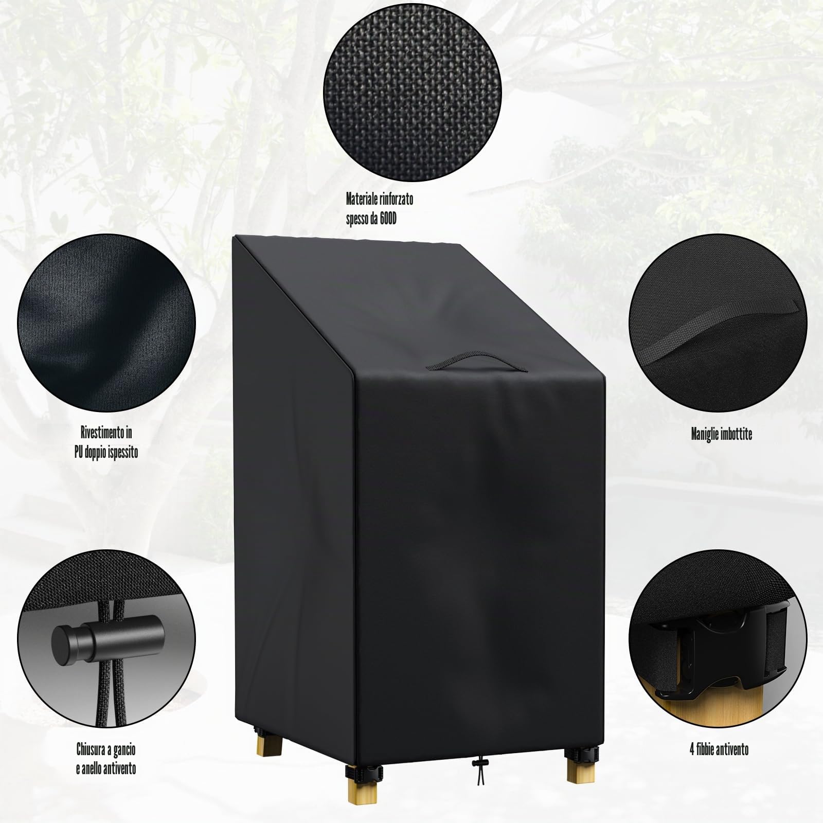 Copri Sedie Esterno, Copertura per Sedie da Giardino Impilabili Impermeabile, Antivento e Antipolvere, Resistente tessuto Oxford,Telo Coprisedie da Esterno Anti UV 120/80x65x65 CM