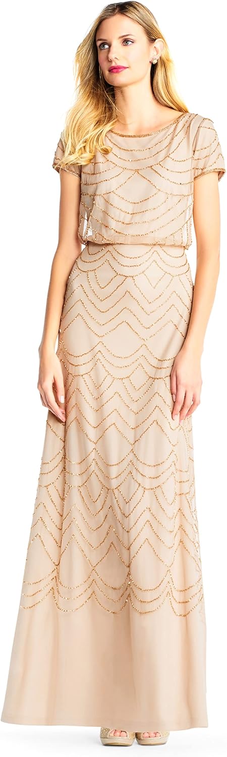 Adrianna Papell Womens Short Sleeve Blouson Beaded Gown - Image 4