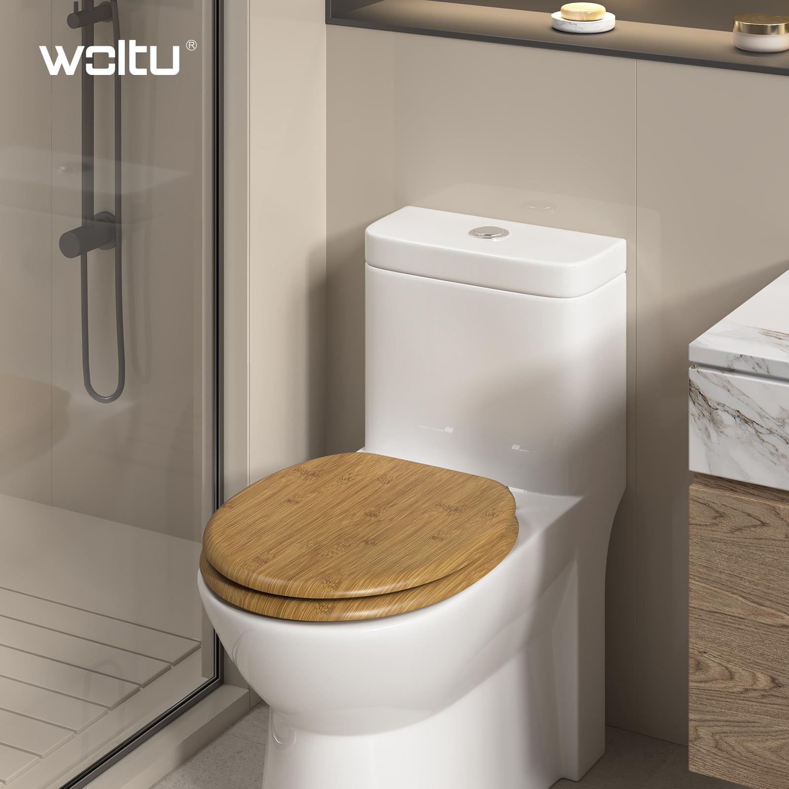 WOLTU Abattant WC Couvercle WC en Bois MDF Soft Close avec Frein de Chute pour Couvette en O Siège de Toilette Charnières