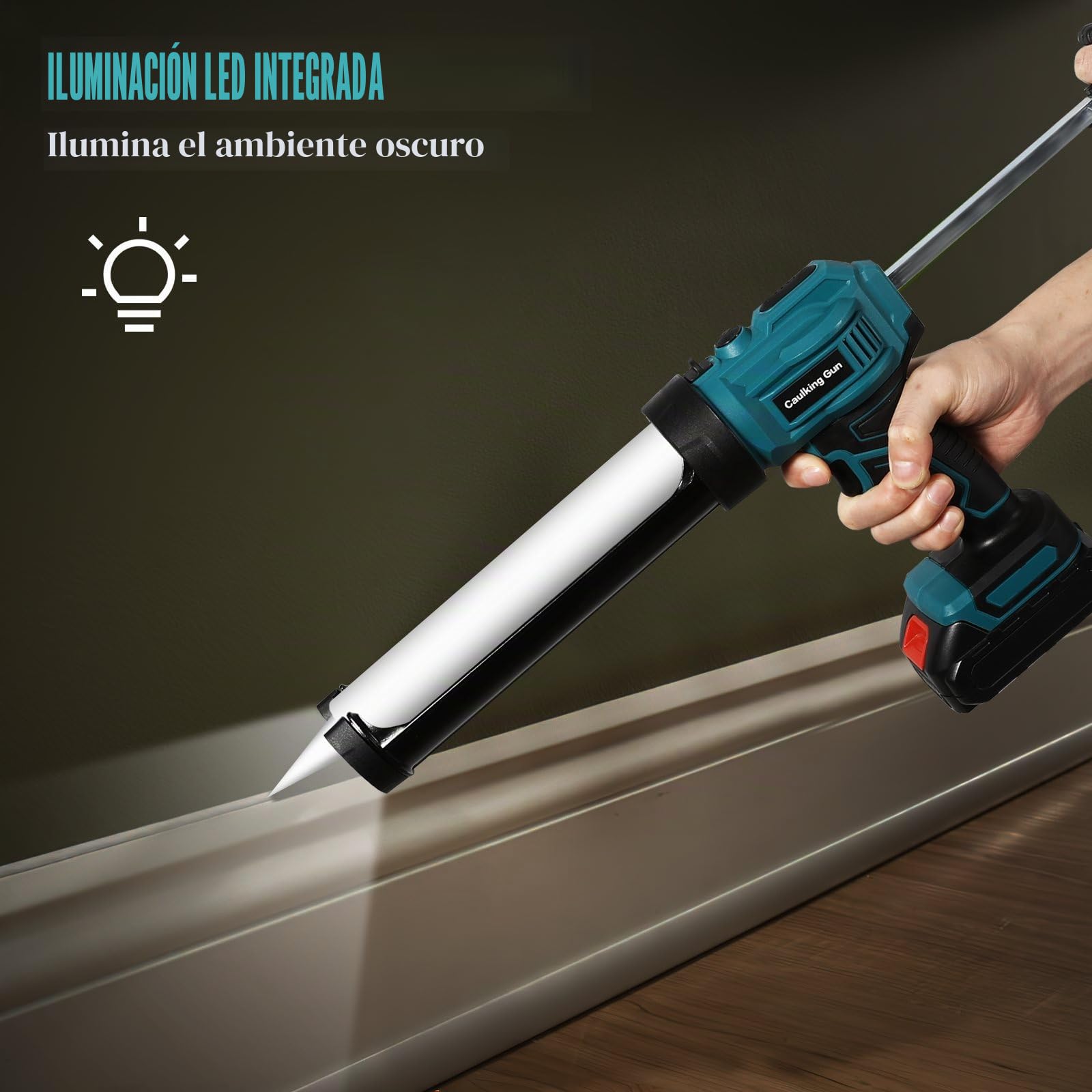 Pistola de calafateo con batería de 18 V, pistola eléctrica de silicona con 4 velocidades y luz LED, para cartuchos de 300 ml, para sellado (sin batería)