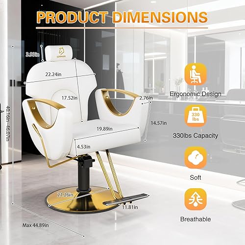 Miniatura 3 de LUXMARS Silla de peluquería hidráulica, silla de salón de 360 grados, silla giratoria de peluquería giratoria de altura ajustable, estilista de