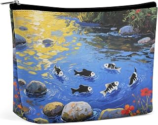 Travel Makeup Bags PU Leather Creek Pebbles Cosmetic Bag with Zipper Large Toiletry Bag for Women Waterproof Portable Makeup Case Organizer Cute Zipper Pouch Make Up Bags