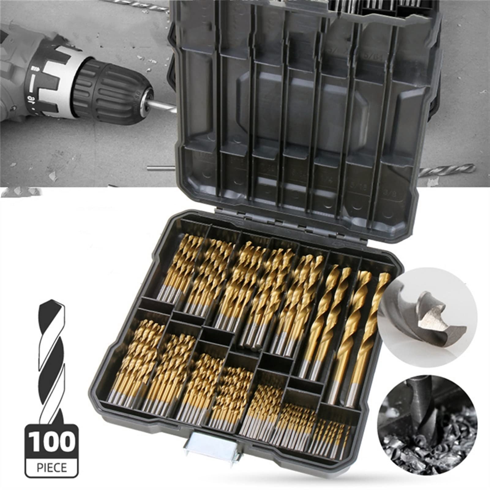 Wiertła 100 szt. Wiertła do metalu HSS T-itanium metryczne Zestaw wierteł do metalu 1-10mm Wiertło kręte do metalu Drewniane Plastikowe wiertło Zestaw akcesoriów