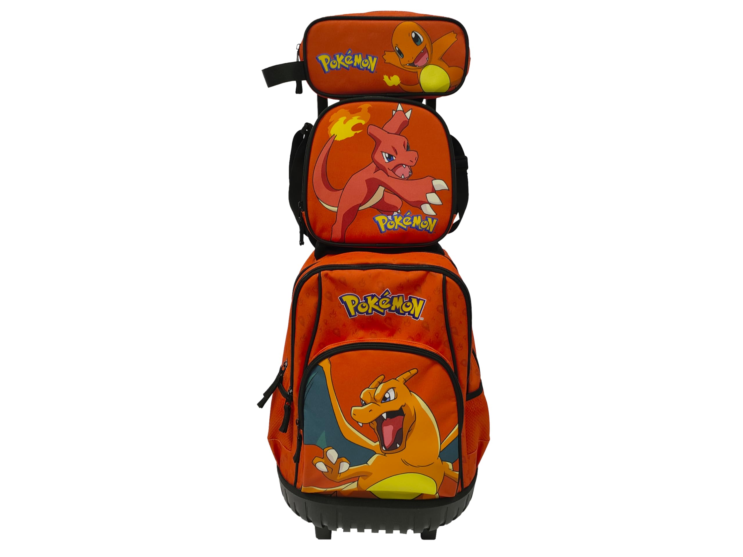 CYPBRANDS Set Trolley Compacto, Escolar, Viaje,3 Pcs, Lonchera, Estuche, Color Naranja, Producto Oficial