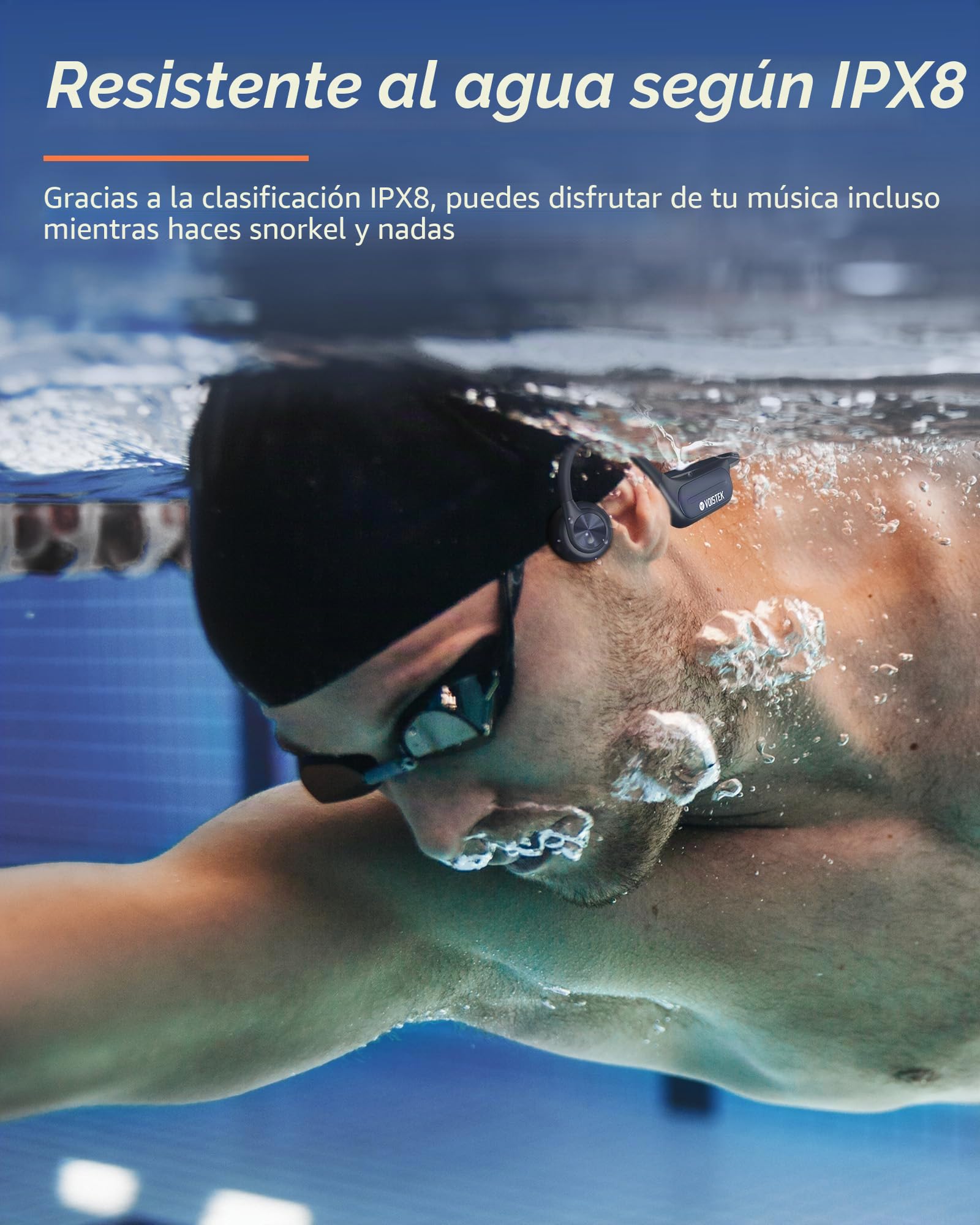 Voistek Auriculares con sonido óseo Bluetooth 6.0, IP68, resistente al agua, con reproductor de MP3 de memoria de 32 GB, inalámbricos, diseño de oreja abierta para natación, correr, bicicleta y surf