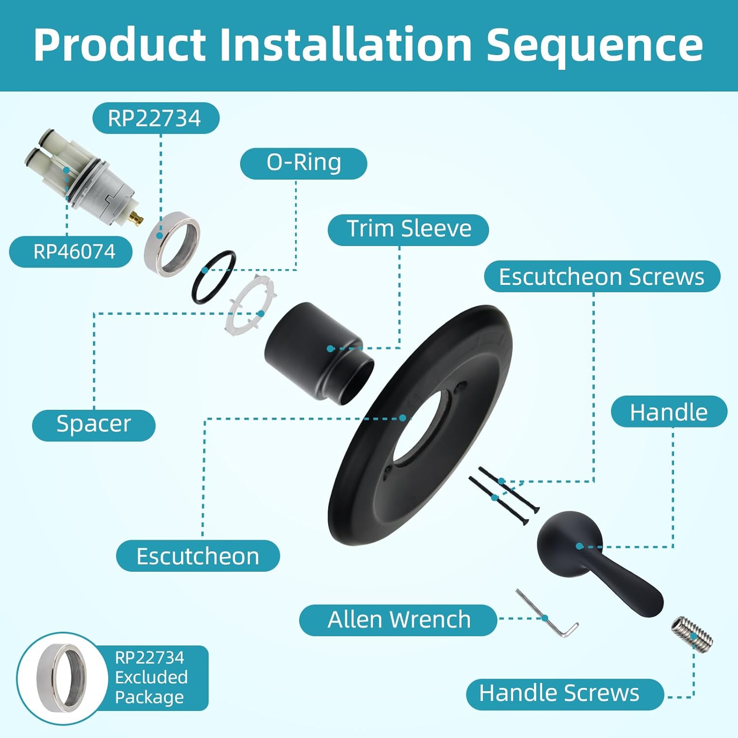 Replacement for Delta Classic 13 Series Single-Function Shower Handle Trim Kit, Compatible with R10000 Series Shower Valve, T13020 Matte Black Shower Handle, Including RP46074 Shower Cartridge