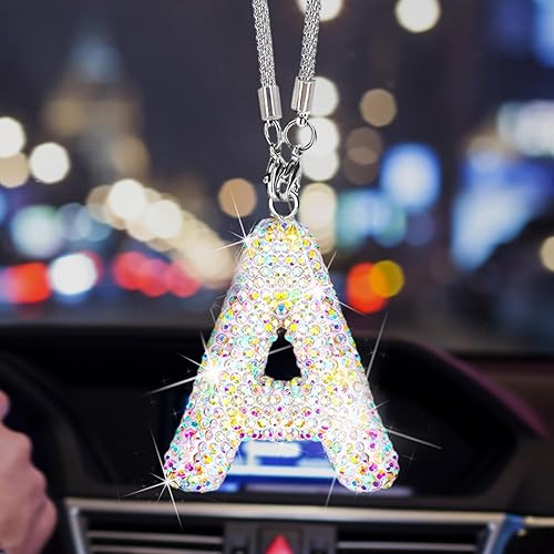 Colgante de cristal brillante en forma de A, accesorios de automóvil para mujer, accesorios de espejo retrovisor con diamantes de imitación,