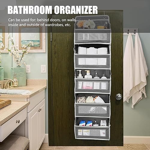 Miniatura 7 de Estante de almacenamiento para puerta colgante de 5 niveles incluye 5 estantes y 5 bolsillos laterales de malla. Diseño de múltiples compartimentos