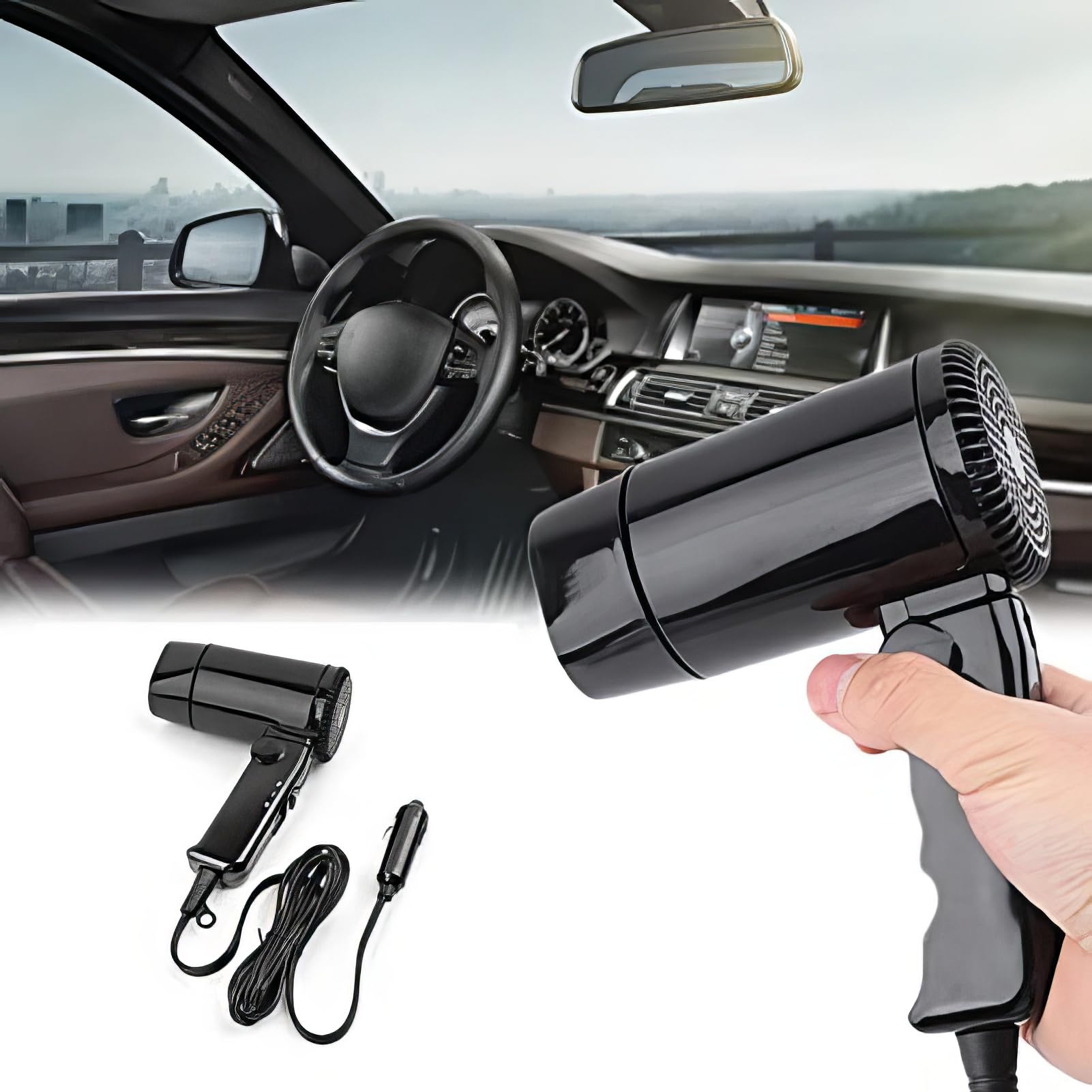 Sèche-cheveux pliant portatif chaud et froid 12V，sèche-cheveux de voyage automatique séchage rapide, dégivreur de fenêtre pour voyage de camping
