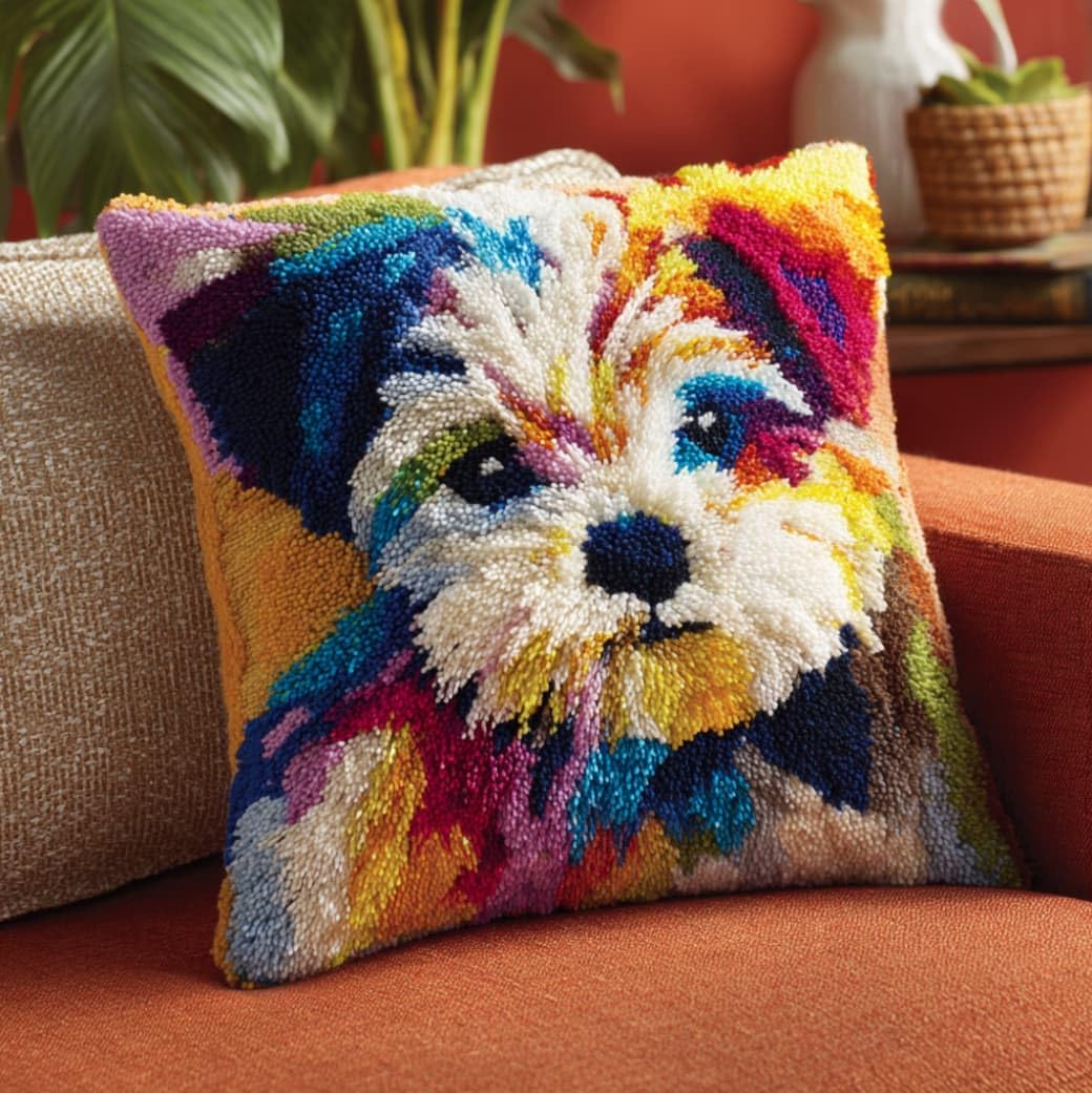 Axiangzik Cute Puppy Handmade Latch Hook Cushion Kit 17X17 Inch,
