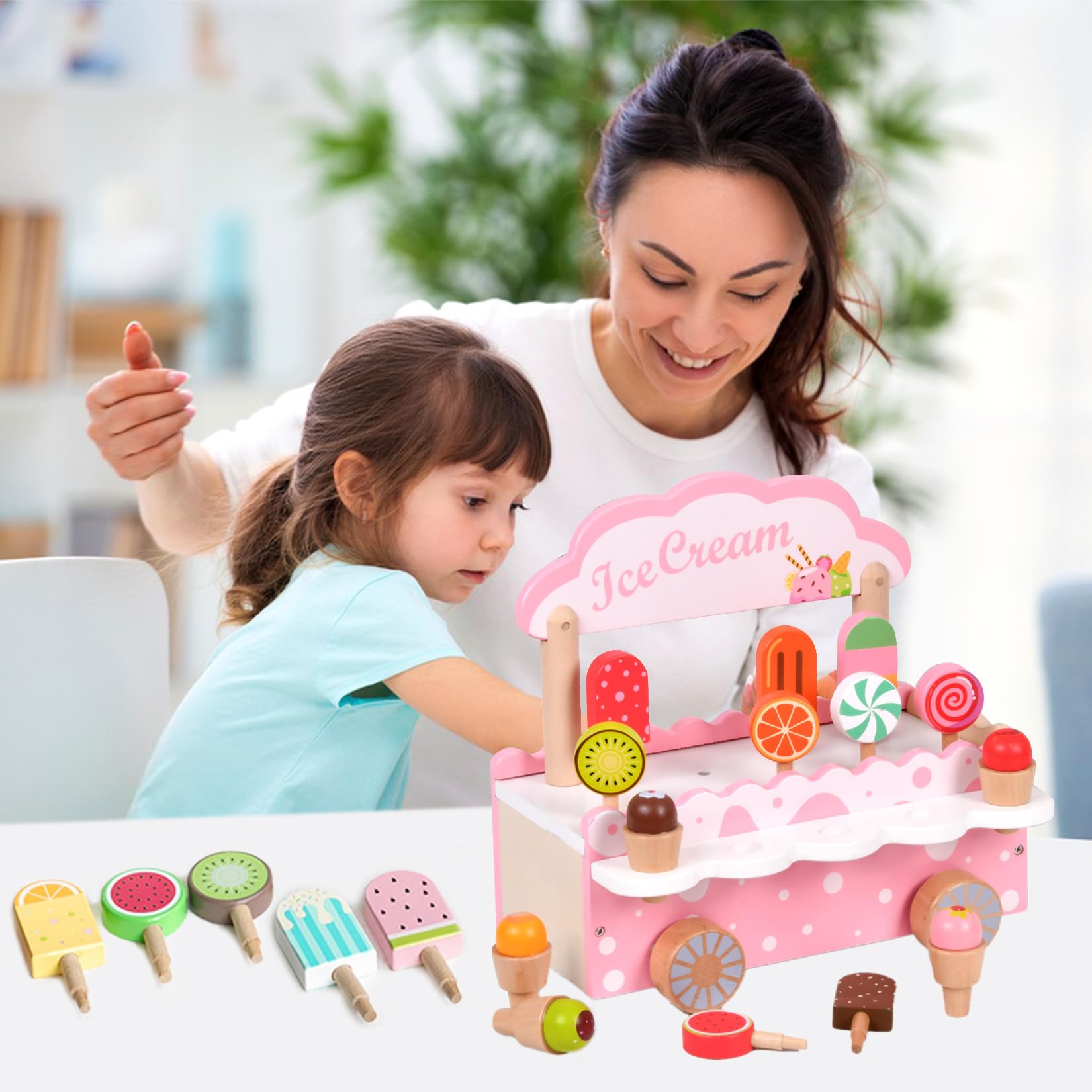 Gelateria Giocattolo Per Bambini In Legno Accessori Da Cucina Per Giochi Ruolo Con Contenitore Legno Per Bambini Dai 3 Anni In Su Giocattoli Didattici Di Natale Regali Compleanno (rosa)