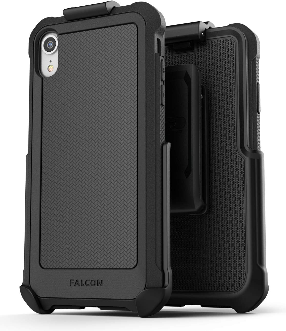 Encased Heavy Duty Belt Clip Case Designed for iPhone XR - Military Spec Protection with Holster and Tempered Glass Screen Protector (Black)