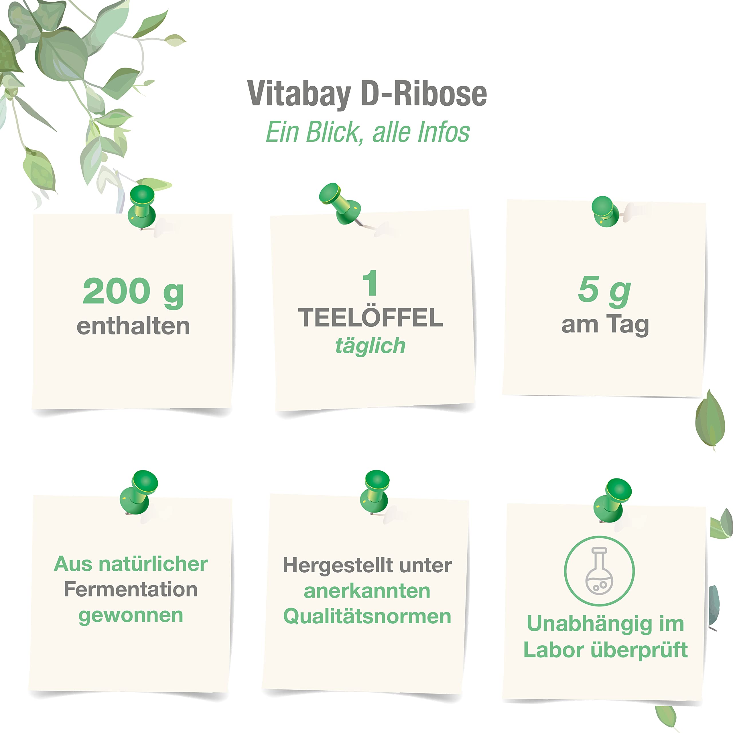 Vitabay D-Ribose Pulver 200 g | Natürlich aus Fermentation | 100% natürlich & vegan | Rein & ohne Zusätze | Laborgeprüft & hergestellt aus hochwertigen Rohstoffen
