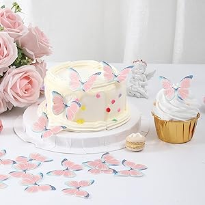YOcity 48Pcs Edible Butterflies Cake Toppers - Wafer Paper Cupcake Decorations for Wedding, Birthday Party - BLUE
