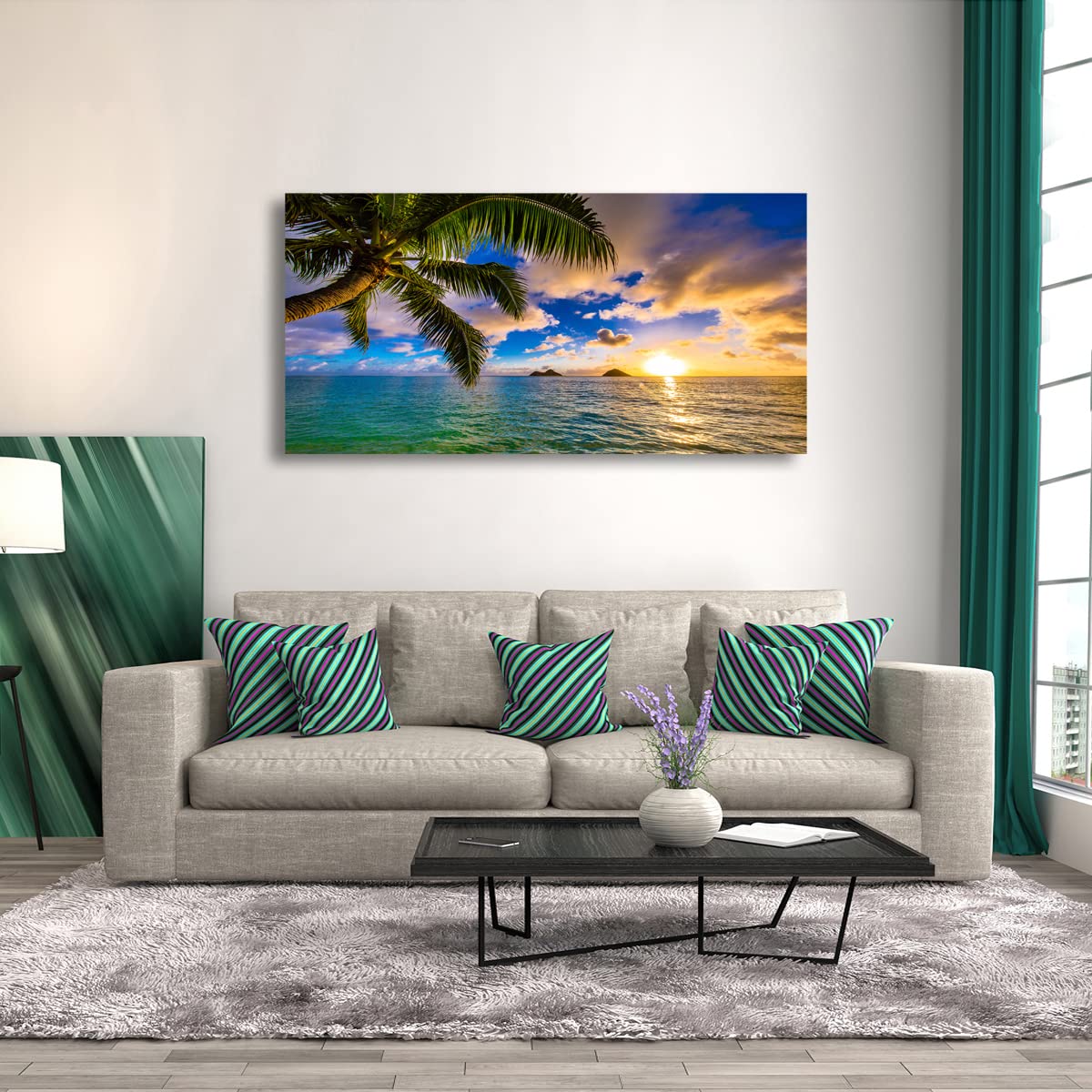 Quadro Astratto Su Tela Con Paesaggio Marino Flairart 33x33 Cm: Il Mare In Salotto, Pronto Da Appendere!