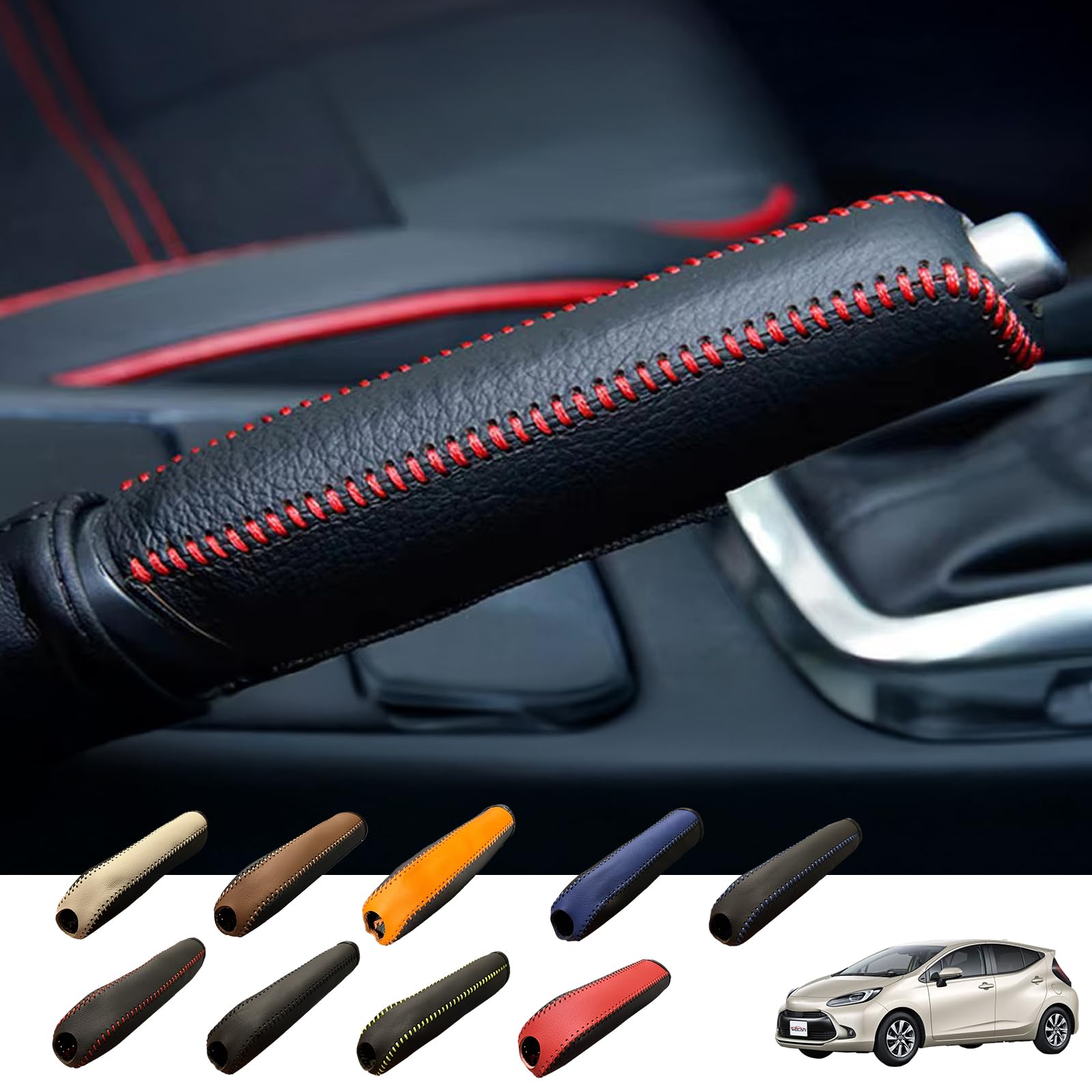 WeCar Toyota Aqua AQUA Genuine Leather, Handbrake Cover, Handbrake Cover, Side Brake Cover, Handbrake Protection, Stain Prevention, Universal Use, Easy Installation, High Quality, High Quality, Blue Blue Line * Black