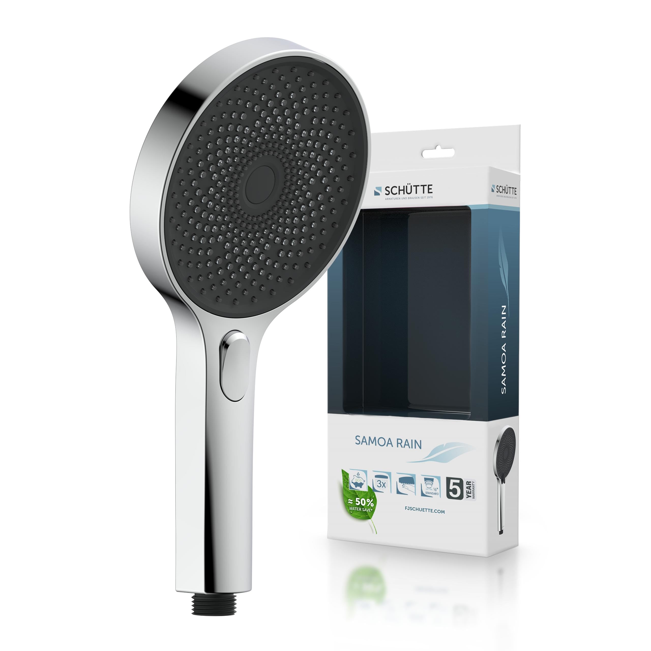 SCHÜTTE Samoa Rain Shower Head Velvet Jet Technology 300+ Nozzles 3 Adjustable Spray Types Anti-Limescale Shower Head Chrome